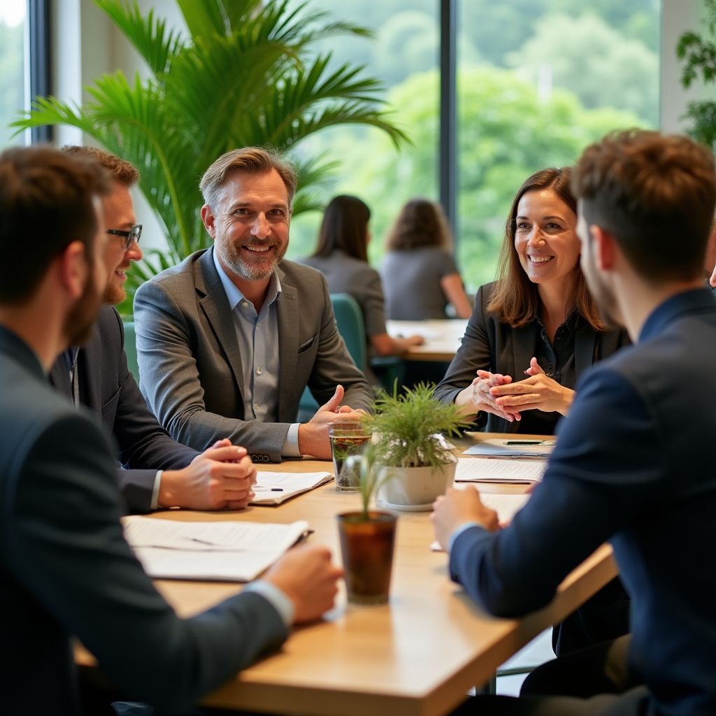 Evento de networking, personas conversando, sostenibilidad