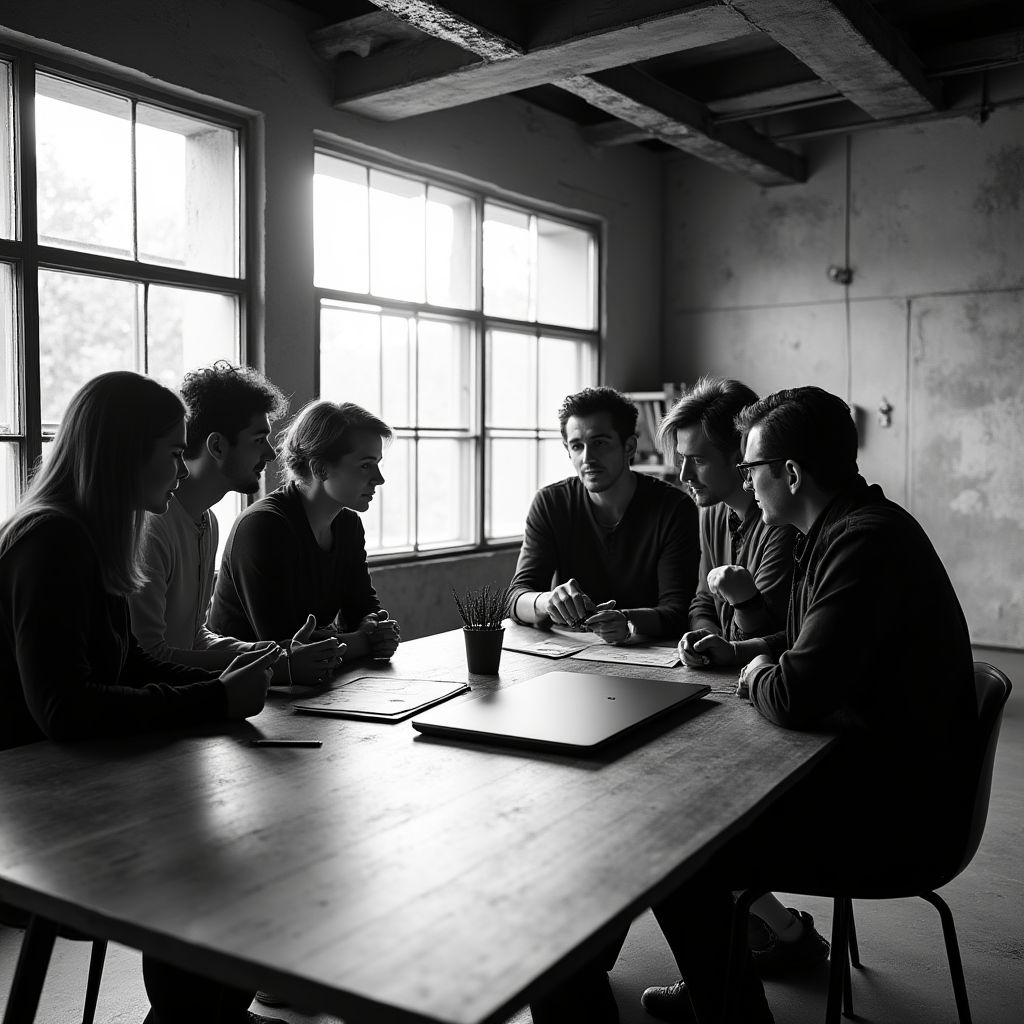 Equipo de consultoría empresarial en sesión creativa